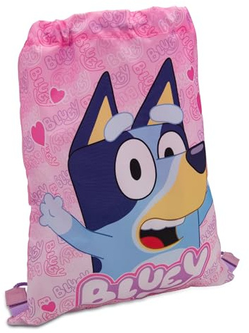 Bluey Drawstring Bag Kids PE Kit Gym Swim Sack - Pink | Nursery School Childrens Trainer Carry All Pink & Blue