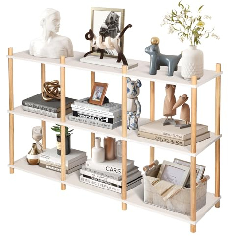 YGYQZ Bookcase, White Bookshelf 6 Cube Storage Unit, Display Unit Low Bookshelf Wide Open Shelves for Living Room, Bedroom and Home Office 120x30x71 cm