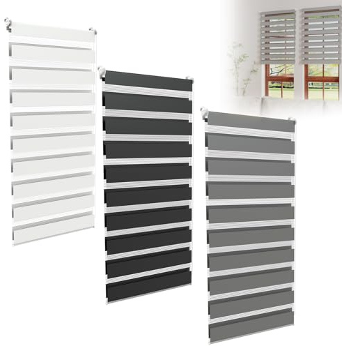 Froadp Doppia tenda a rullo, fissaggio senza fori, larghezza 100 x altezza 220 cm, colore grigio, tenda a rullo per finestra, traslucida e oscurante per ufficio, soggiorno, cucina, bagno
