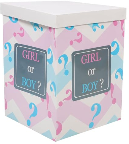 Parliky Caja para Globos de Revelación de Género para Shower Papel Plegable 30X30X40 CM Decoración para Fiesta de Bienvenida Ñiño o Niña Caja para Cartas y Globos Sorpresa
