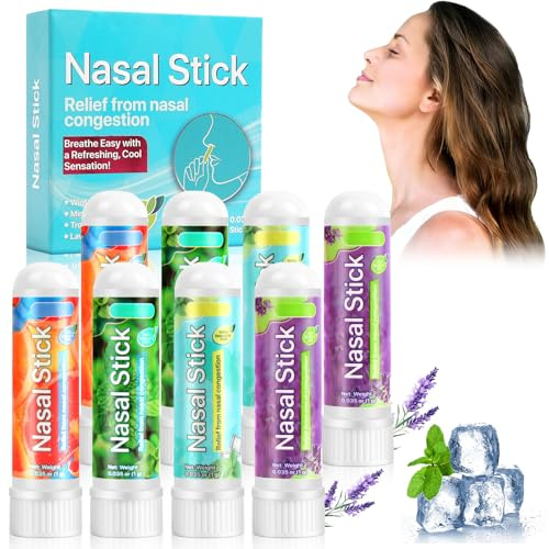 AUYAO 8PCS Nasal Stick Natural Refreshing Nasals Inhaler Stick Portable Nasal Inhaler Stick Herbal Lung Cleansing Inhaler Stick Nose Inhaler Stick for Stuffy Noses Enhances Breathing & Focus