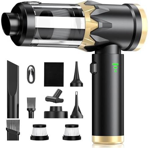 Robofun 4 IN 1 Handstaubsauger akku, 25000Pa Auto Staubsauger stark,105000 U/min, Bürstenloser Motor, Staubentfernung per Knopfdruck, Handstaubsauger kabellos für Auto, Büro, Sofa, Tierhaare