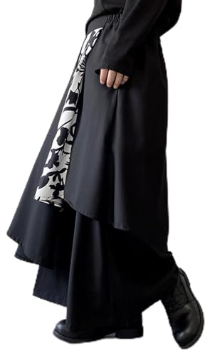Men's Pants Japanese Style Samurai Hakama Harem Trousers Yoga Ninja Trousers Black Large Sizes Casual Comfortable Soft House Pants Loose Crop Pants Oversized Skirts, Z1 Black, XL