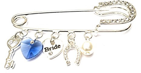 Equilibrium, versilbertes Braut-Anstecknadel-Andenken – etwas Altes, etwas Neues, etwas Geliehenes und etwas Blaues