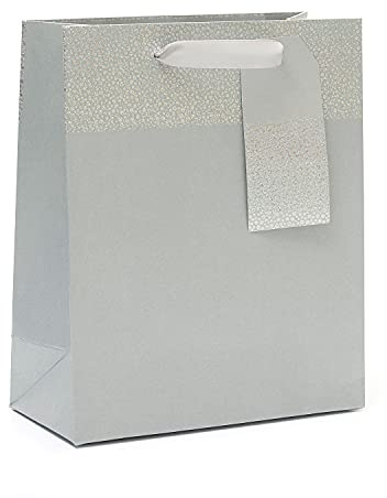 Sac cadeau argenté UK Greetings. Argenté. Holographique. 190 mm x 229 mm x 89 mm. Parfait pour engagement, anniversaire ou mariage.