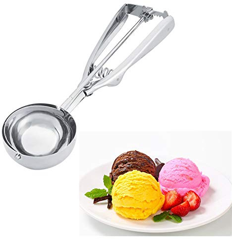 Oumij Glassskopa, glassskopa i rostfritt stål, bekvämt halkfritt ergonomiskt handtag, glassked isbollsformare, för isboll, is, frukt, köttbullar, kakdeg, kakor (6 cm)