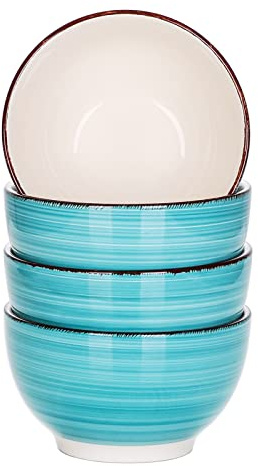 vancasso Bella Teal Cereal Bowl Set of 4, Handpainted Ramen Bowl in Rustic Look, 5.5 inch Stoneware Large Serving Bowl, Soup Bowl for Mixing/Fruit/Noodle, Capacity of 750 ml