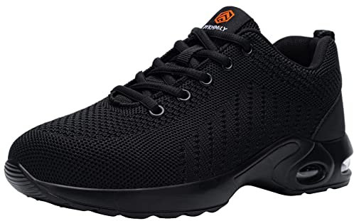 DYKHMILY Chaussures de Sécurité Hommes Basket de Securite Femme Legere Chaussures de Travail Embout Acier Chaussures de Securite Confort Baskets de Sécurité Coussin d'air (Noir, 43 EU)