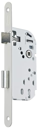Vachette Serrure à Encastrer à clé, Axe à 40 mm, Coffre 135 mm - D15 - Réversible sans démontage, Têtière bouts ronds - Porte intérieure de communication, chambre, bureau - Blanc, Gâche, 1 Clé inclus