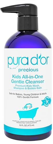 PURA D'OR 16 Oz Kids Wash - All-in-One Gentle Cleanser - USDA Biobased, Sulfate-Free, Tear-Less, Hypoallergenic, Premium, Shampoo & Bubble Bath