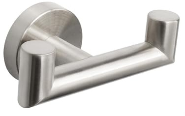 NearMoon Gancho doble para toallas de baño, soporte de toalla de acero inoxidable SUS304, gancho doble resistente para baño, sala de estar, cocina, montaje en pared, paquete de 2 (níquel cepillado)