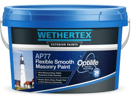 Rawlins Paints Wethertex AP77 Flexible Smooth Masonry Paint- High Performance Multi Surface Protection - Waterproof & Long Lasting Formula - Brilliant White - 10L
