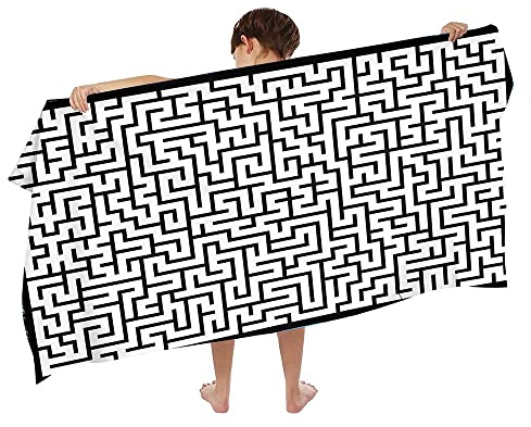 Ulticool mikrofiber barnhandduk 140 x 70 cm – strandspel Maze Dino – lätt resehandduk snabbtorkande badhandduk strandhandduk mikrofiber – resa strand barn pojke svart vit