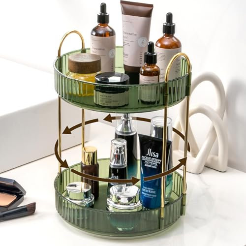 Lighterday Make Up Organizer 360° Drehbar Schminktisch Organizer Kosmetik Organizer für Kosmetik Skincare Parfüm,Makeup Organizers für Schminktisch Badezimmer Schlafzimmer (2 Lagen Grün)