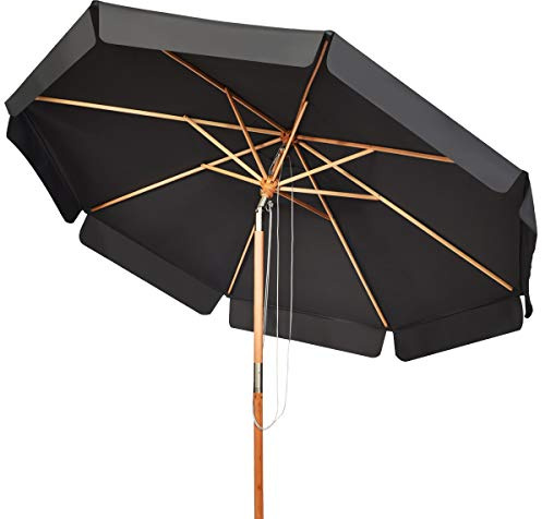 KOMFOTTEU Ombrellone da giardino in legno di faggio inclinabile, ombrellone da terrazza impermeabile e protezione solare, robusto con 8 montanti, manovella per giardino, balcone, terrazza