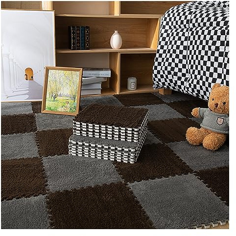 10 Pezzi di Piastrelle di Moquette Ad Incastro in Schiuma Spessa, Soffice Tappetino da Gioco Puzzle, Tappeti Morbidi Quadrati per La Sala Giochi Domestica O L'uso in Classe(Color:Grigio+caffè Scuro)