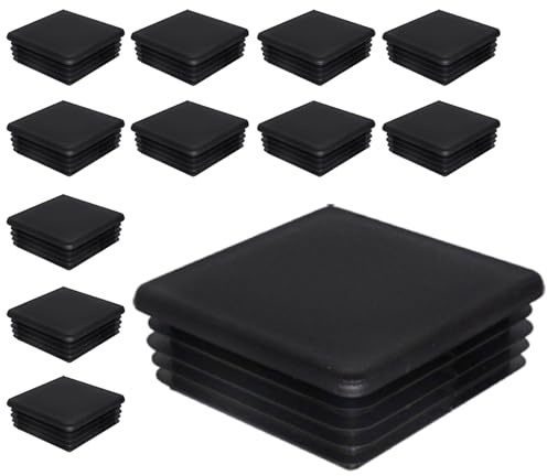 SKIR'CO (12 piezas) Tapones Cuadrados de Plástico 70 x 70 mm, Tapas de Extremo de Tubo Mate, Insertos de Tubo Cuadrado, Tapones de Poste de Valla, Negro RAL 9005