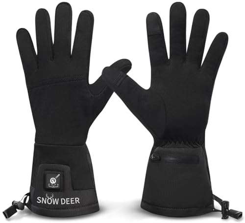 SNOW DEER Gants chauffants doublure pour hommes et femmes, 7,4 V 2200 mAh, batterie rechargeable, chauffe-mains pour la neige, le ski, la pêche, l'équitation, le cyclisme, le camping, la moto, noir a