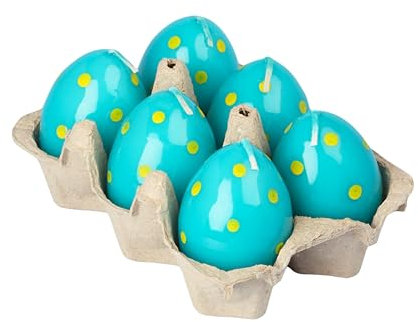 G Decor Set di 6 candele a forma di uovo di Pasqua, colore blu. Candele per uova di Pasqua, candele per celebrazioni pasquali…