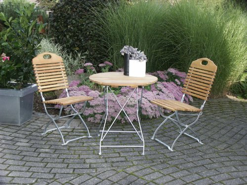 Kunibert Salon de jardin à bière modèle Baden 1 A qualité brasserie 1 table ronde 70 cm + 2 chaises sans accoudoirs galvanisées