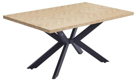 Home Deluxe Esstisch Eckig AVENCIA inkl. Sternfuß - Fishbone Oak 160 x 100 cm - mit schwarzem Metallgestell | Küchentisch, Esszimmer, Esszimmertisch