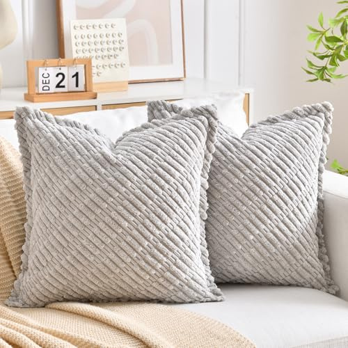 Fundas Cojines Sofa Juego 2 Fundas 45x45 Cojines Pana para Decoración Fundas Cojines Gris Cojín Cuadrada Decorativo Duradero Moderna para Sofá Silla Cama Sala de Estar Dormitorio Coche Hogar