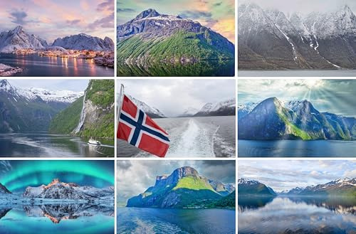 Set di cartoline Norvegia: 9 biglietti singoli – Motivi: Patrimonio Naturale Mondiale Fiordi Geirangerfjord Hjorundfjord Romsdalfjord Lofoten Nordlicht – foto/immagini/souvenir