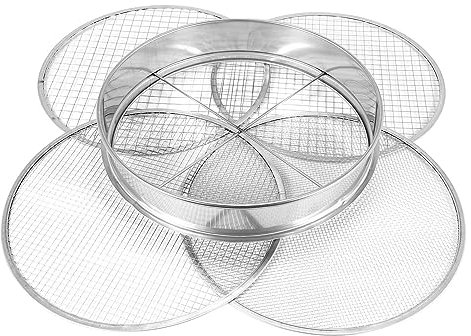 Barfeery Garden Potting Mesh Sieve Sifting Pan - Stainless Steel Mix Soil Filter 4 Sieve Mesh Filter(1/8In,1/4In,3/8In,and 1/2In)