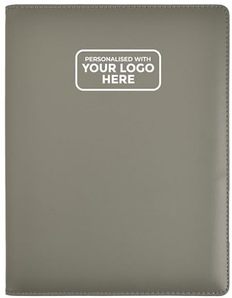 ARPAN Grey A4 Personalised Logo Presentation Folder – 48 Pockets 96 Sides Professional Portfolio Document Display Book | Faux Leather Record of Achievement Folder for Conference or Work