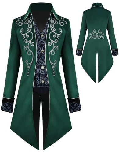 YQVGFBY Steampunk Vintage Frack Chaqueta Gothic Frack, Disfraz de Carnaval, Ropa Medieval para Hombre, Disfraz de Halloween, Verde, S