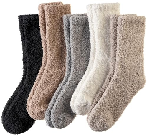 SEEYAN Womens Fluffy Socks Slipper Winter Warm Fuzzy Soft Comfy Plush Therma Cozy Cabin Casual Socks (Black/White/Grey/Brown/Khaki)