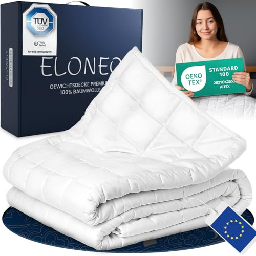 ELONEO NEU Gewichtsdecke 200x200 cm mit 11 kg, TÜV und Oeko-Tex Zertifiziert, Weighted Blanket aus 100% Baumwolle, Entspannungsdecke & Anti-Stress Therapiedecke, schwere Decke zum Schlafen