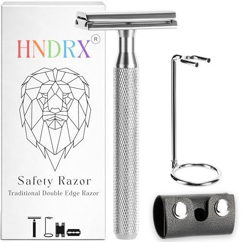 HNDRX® Rakhyvel män säkerhet razor kvinnor våtrakapparat 30° vinkel inkl. 10 japanska rakblad, rakhyvelstativ och bladskydd (Aircraft Aluminium)