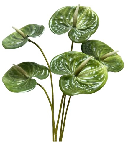 5 st mörkgröna konstgjorda Anthurium liljeblommor permanent tropisk blomma | 61 cm tropisk blomma för heminredning bukett brud bröllop festival fest, butiksdekor liten blombukett fyllningstillbehör