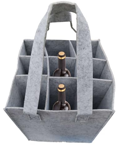 Vinställ för vin – Filtflaskhållare | 9 flaskor reseväska, bärbar läckagesäkert fodral med förstärkt handtag, säkert skiljeskydd | Perfekt för, Ljusgrå, riferimento alla descrizione, Se