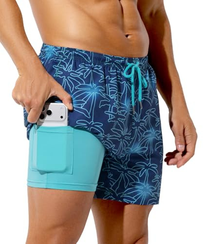 Casey Kevin Maillot Bain Homme Doublure et Poches Zippées Séchage Rapide 2-in-1 Short de Bain Plage Natation Piscine