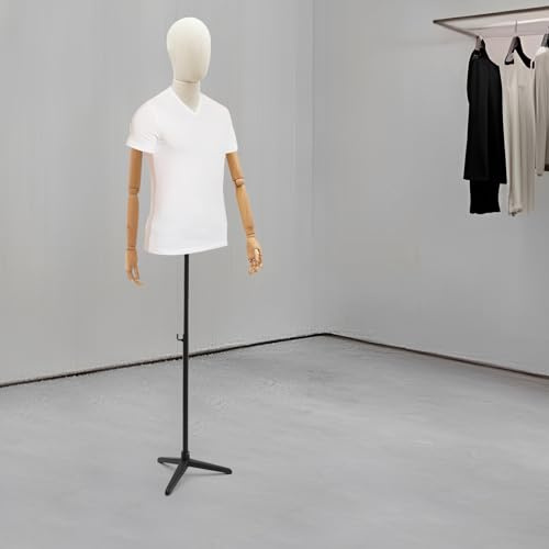 Forma de vestido masculino | Altura ajustable (53-76 pulgadas) | Construcción estable de ABS y acero al carbono | Con cabeza y manos posantes | Para tiendas de ropa, exposiciones (lino y negro)