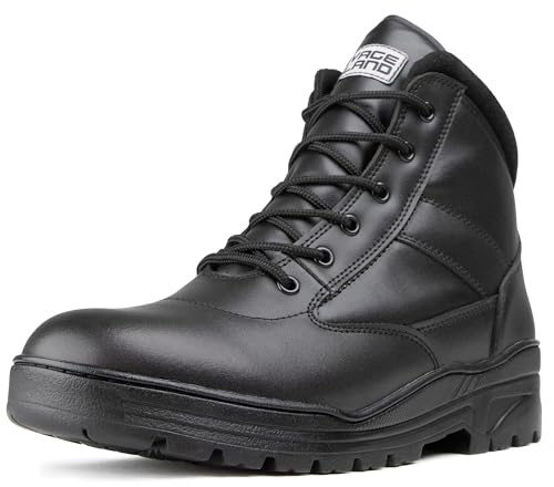 Savage Island Full Leather Combat Mid Height Boots Side Zip Cadet Army Patrol Security Military, 9 UK, Black