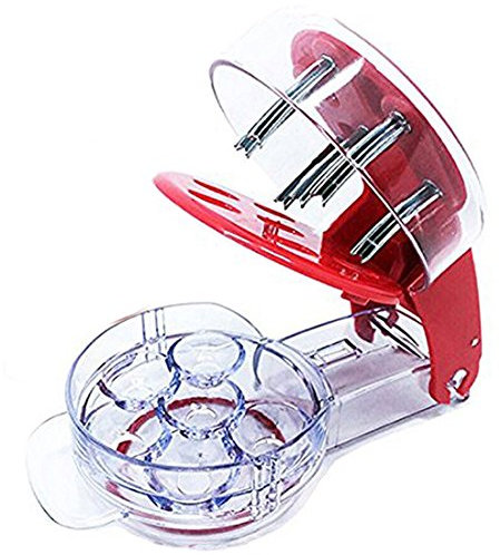 Coralpearl Dénoyauteur à Cerises en Acier Inoxydable de Cuisine Redcherry Pit Remover Outil Machine avec Bocal pour 6 Cerises Rouge