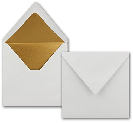25 Quadratische Brief-Umschläge 16,5 x 16,5 cm in Weiß mit goldenem Seidenfutter - Nassklebung Brief-Kuverts - 120g/m² - NEUSER PAPIER