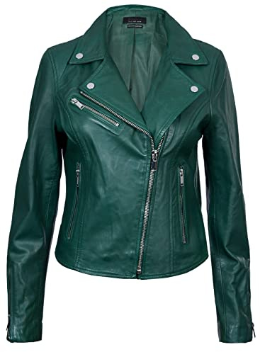 Damer läderjacka klassisk biker-stil äkta läder damjacka