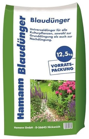 Hamann Blaudünger 12,5 kg Volldünger Universaldünger - gesunde Ernährung der Pflanzen - Gründliches Wässern nach der Düngung beschleunigt die Düngewirkung, Rasen, Garten, Gemüse, Pflanzen