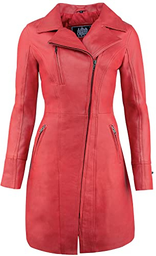 URBAN 5884 JANICE Ladies | Giacca di Pelle Donna |Elegante Giacca in Morbida Pelle di Agnello da Donna, Modello Lungo |Rosso |L