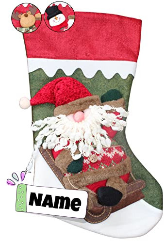 Stickling Weihnachtssocken bestickt | XXL-Nikolausstiefel personalisiert | 3D Weihnachtsstiefel mit Namen | Filz |Nikolaus | Geschenk Weihnachten | 3 Varianten (Santa)