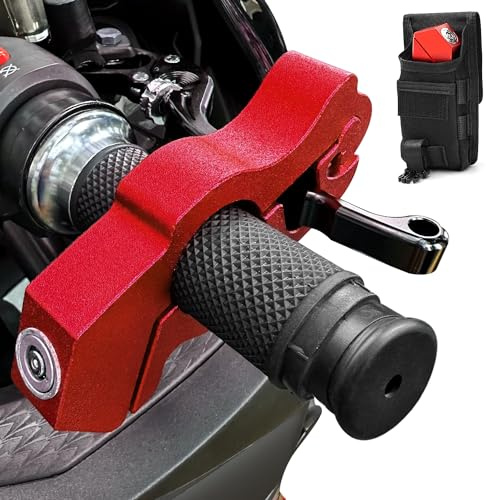 Motorcycle Locks Anti Theft: CNC Heavy Duty Handlebar Throttle Grip Brake Lever Security Motorcycle Lock Universal for Dirt Bike Moped Scooter Motorbike, ATV Alarm Accessories (Red)