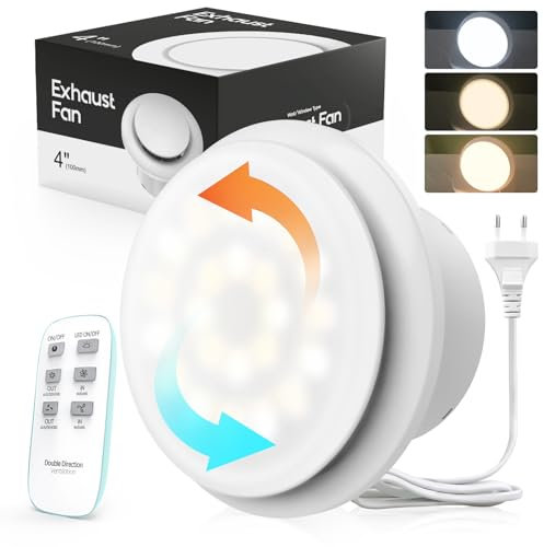 SBONNI Extractor de Baño 100 mm - 11 Efectos de Luz, 6 Velocidades, Bidireccional, Mejorado Ventilador Extractor de Aire Silencioso con Control Remoto - Potente para Baño, Cocina, WC, Garaje y Sótano