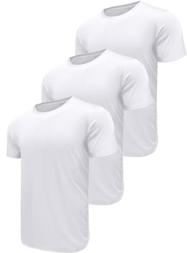 3 Pack Herren Sports Tshirts Atmungsaktiv Schnelltrocknend Kurzarm T-Shirts Funktionsshirt Laufshirt Sommer Fitnessshirt Trainingsshirt wandershirt für Running Workout Bodybuilding White-3P18-S