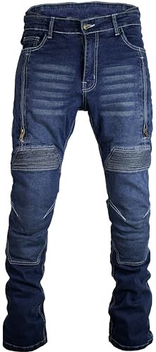 MDM Herren Motorrad Biker Jeans mit Aramid Gewebe und Protektoren, Slim Fit (DE/NL/SE/PL, Bundweite & Schrittlänge, 30, 32, Dunkel Blau)