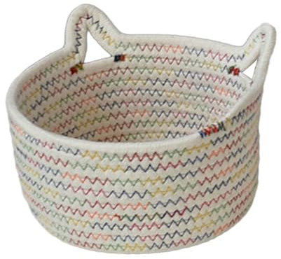 SANWOOD Petit panier de rangement en corde de coton tissé, décoration oreilles de chat, panier de rangement mignon pour chien, chat, animal domestique, boîte à jouets pour cosmétiques, collations,