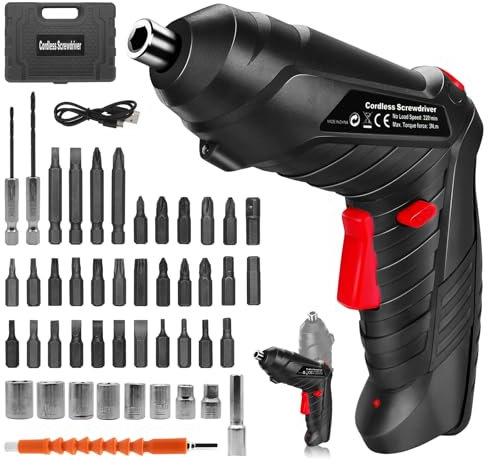 Electric Cordless Screwdriver,MQUPIN 47-in-1 Drill Driver Screwdriver Set,3.6V Battery Power Rechargeable Screwdriver kit,Rotatable Dual Position Handle with LED Light Charger for Home Office Work